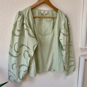7 For All Mankind Balloon Sleeve Eyelet Top Sz. Medium in Seafoam Green